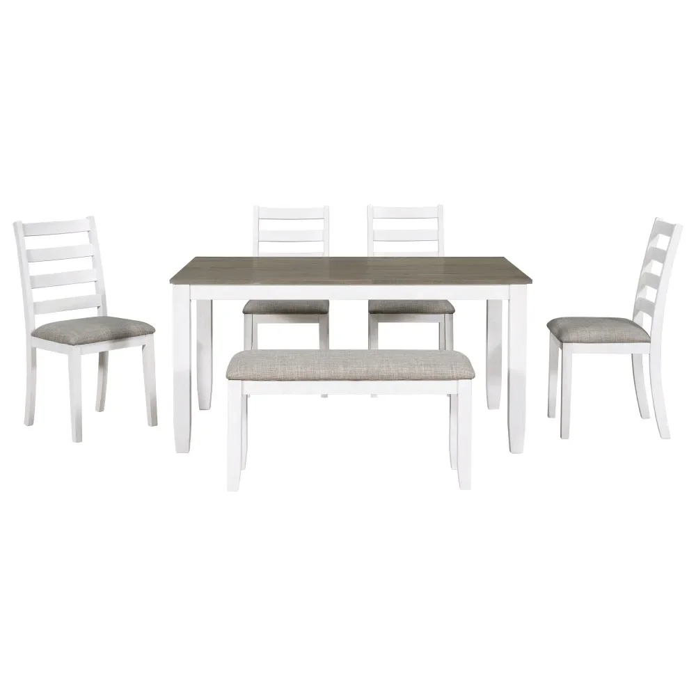 Rustic Style 6-Piece Dining Room Table Set with 4 Upholstered Chairs & a Bench (Brown + Whitewash), Dining Room Sets
Rustic Style 6-Piece Dining Room Table Set with 4 Upholstered Chairs & a Bench (Brown + Whitewash), Dining Room Sets