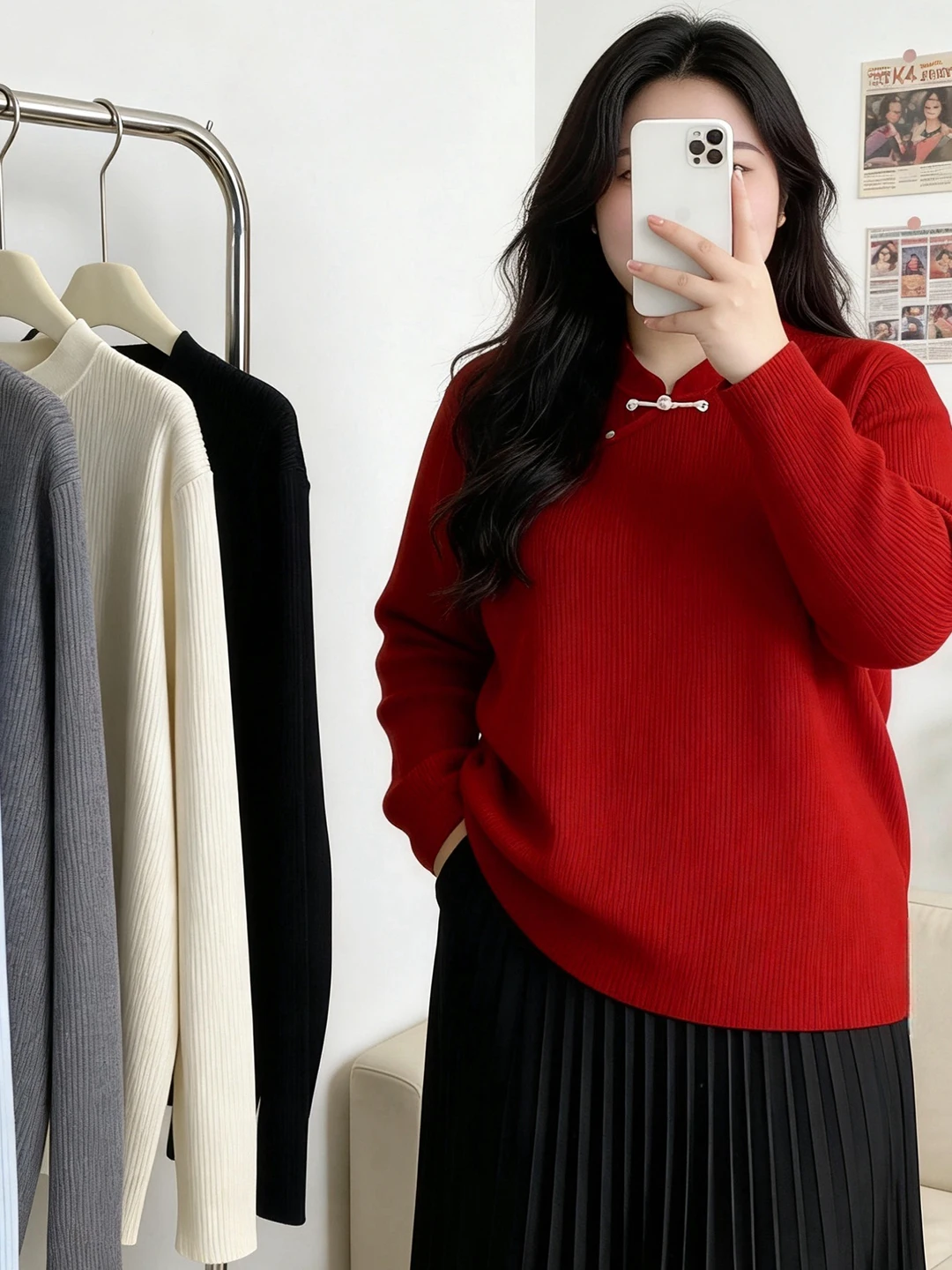 Red Knitted Sweater Women's Large Size Spring New Style Chinese Style Button Shoulder Top Bottoming Shirt Korean Style Loose Fit
Red Knitted Sweater Women's Large Size Spring New Style Chinese Style Button Shoulder Top Bottoming Shirt Korean Style Loose Fit