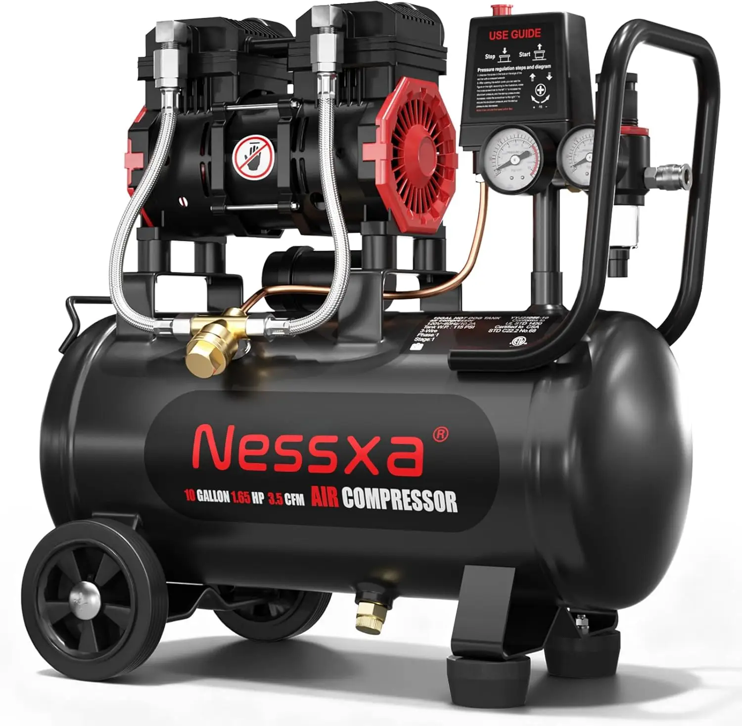 10 Gallon Ultra Quiet Air Compressor, 1.65HP Oil-Free, 3.5 CFM@115 PSI, 70dB for Woodworking & Auto Repair
10 Gallon Ultra Quiet Air Compressor, 1.65HP Oil-Free, 3.5 CFM@115 PSI, 70dB for Woodworking & Auto Repair