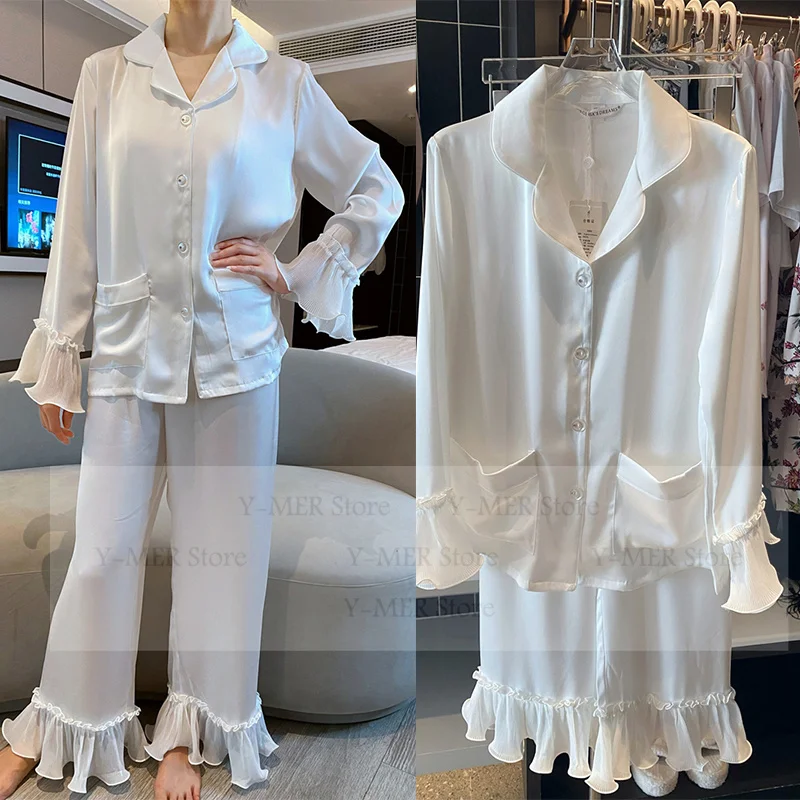Пижама из ледяного шелка с расклешенными рукавами Pijama Mujer, роскошные пижамные комплекты, женские длинные топы, брюки, осенняя одежда для дома, ночная рубашка, 2 шт., пижамы
Пижама из ледяного шелка с расклешенными рукавами Pijama Mujer, роскошные пижамные комплекты, женские длинные топы, брюки, осенняя одежда для дома, ночная рубашка, 2 шт., пижамы