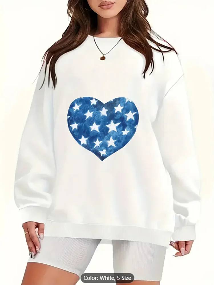 Womens White Sweatshirt Star Heart Graphic Print Casual Oversized Pullover Top for Patriotic Style Lovers Pure Cotton Comfort
Womens White Sweatshirt Star Heart Graphic Print Casual Oversized Pullover Top for Patriotic Style Lovers Pure Cotton Comfort