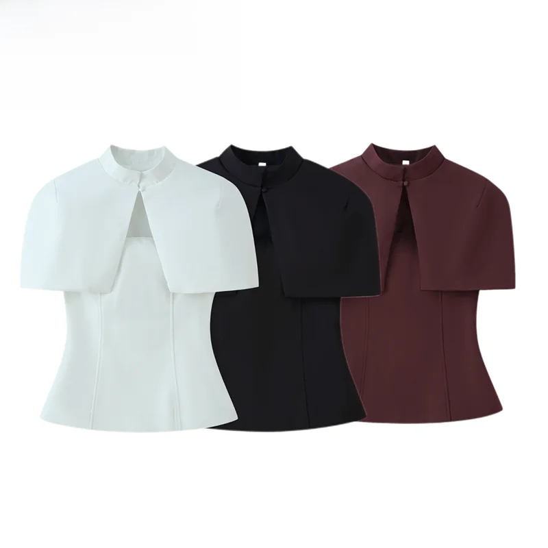 Fashionable ZR Women's Shirt Summer New Style Waist-Cinching Shawl Design Polyester Short Sleeve Stand Collar Versatile Top
Fashionable ZR Women's Shirt Summer New Style Waist-Cinching Shawl Design Polyester Short Sleeve Stand Collar Versatile Top