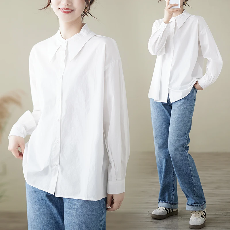 Women's Cotton irt Spring Autumn Loose Long Sve White Simple Design Anti-Aging Top Breathable Comfortable Original Design
Women's Cotton irt Spring Autumn Loose Long Sve White Simple Design Anti-Aging Top Breathable Comfortable Original Design