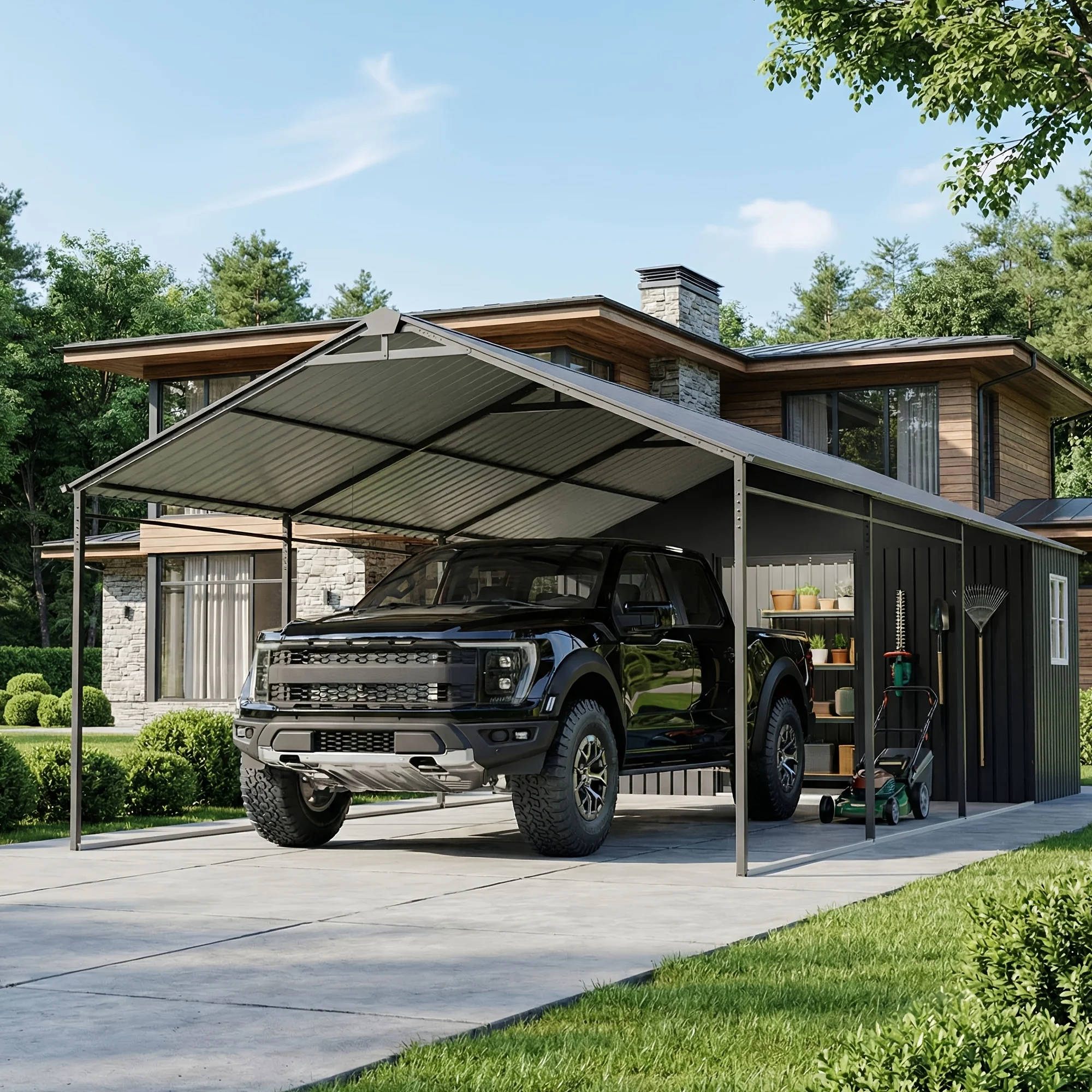 12x25ft Carport with Tool Shed Combo, Heavy Duty Multi-Purpose Outdoor Garage for Car, Truck, SUV - Combined Vehicle Shelter And Storage Shed for Garden Equipment, Workshop, DIY Projects
12x25ft Carport with Tool Shed Combo, Heavy Duty Multi-Purpose Outdoor Garage for Car, Truck, SUV - Combined Vehicle Shelter And Storage Shed for Garden Equipment, Workshop, DIY Projects
