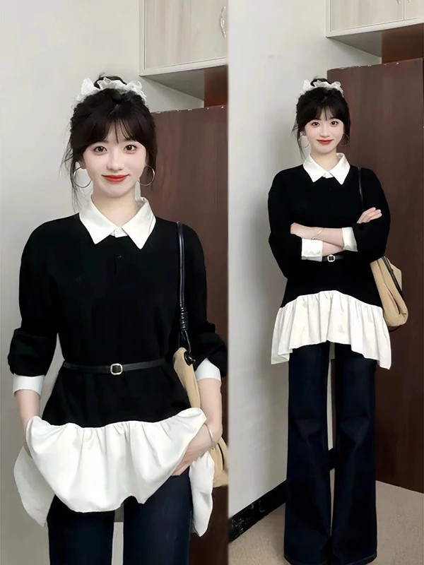 Женская кофта больших размеров с длинным рукавом в корейском стиле, осенне-зимняя, высококачественная, модная, с дизайнерским эффектом двухслойности, 300 Pou Design Sense
Женская кофта больших размеров с длинным рукавом в корейском стиле, осенне-зимняя, высококачественная, модная, с дизайнерским эффектом двухслойности, 300 Pou Design Sense