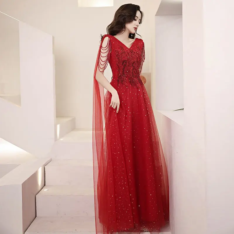 Wine Red Evening Dresses New Fairy Skirt Explosion Temperament High-End Sense Banquet Bridesmaid Engagement Birthday Host Women
Wine Red Evening Dresses New Fairy Skirt Explosion Temperament High-End Sense Banquet Bridesmaid Engagement Birthday Host Women