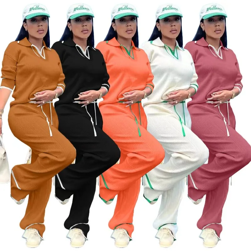 Color Patchwork Casual Knitted Two Piece Set Women Polo-Neck Full Sleeve Sweatshirts Top High Waist Wide Leg Pants Street Suits
Color Patchwork Casual Knitted Two Piece Set Women Polo-Neck Full Sleeve Sweatshirts Top High Waist Wide Leg Pants Street Suits