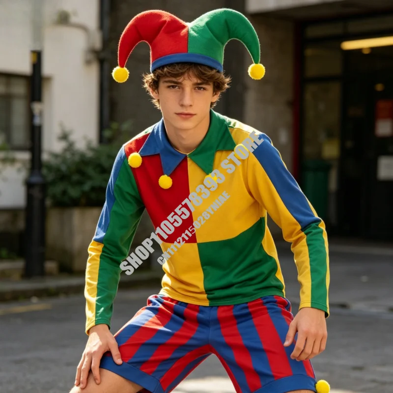 Adult Kids Clown Cosplay Costume Jumpsuit Hat Long Sleeve Top Pants Full Set for Women /Men Role Play Outfit Theme Party
Adult Kids Clown Cosplay Costume Jumpsuit Hat Long Sleeve Top Pants Full Set for Women /Men Role Play Outfit Theme Party