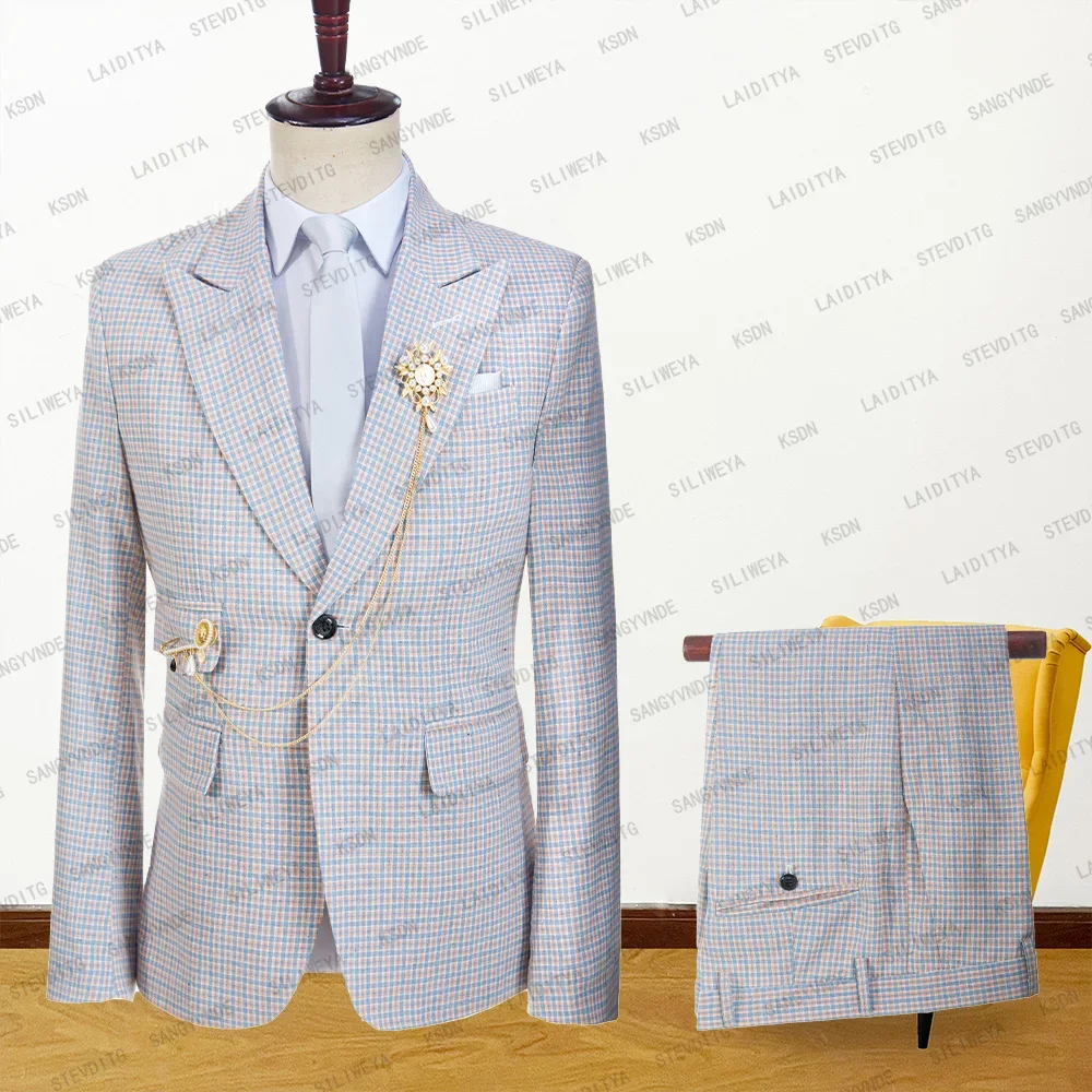 Men Suits 2025 New Summer Check Pattern Linen 2 Piece Set Outfits Casual Peaked Lapel Fashion Single Button Blazers Male Suit
Men Suits 2025 New Summer Check Pattern Linen 2 Piece Set Outfits Casual Peaked Lapel Fashion Single Button Blazers Male Suit