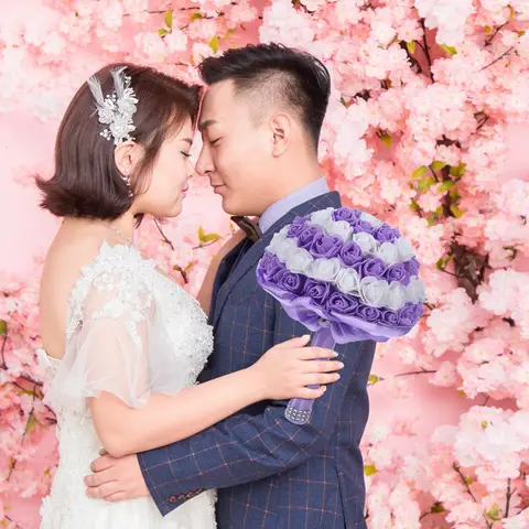1pc Bride Wedding Bouquet Candy Color Premium Pe Roses Lifelike Artificial Bridal Flower For Wedding Decoration Purple