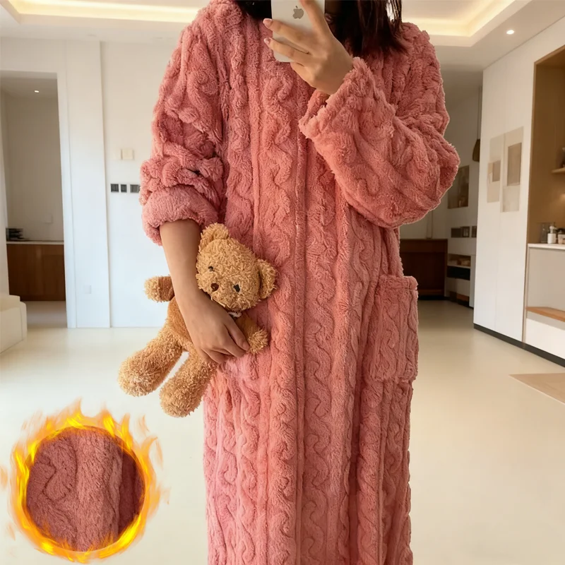 Women Bathrobe Coral Fleece Padded Thickened Warm Plus Size Homewear Pajama Dress for Winter College Home
Women Bathrobe Coral Fleece Padded Thickened Warm Plus Size Homewear Pajama Dress for Winter College Home