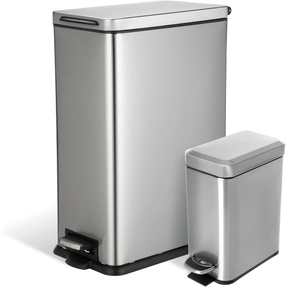 12 Gallon and 1.3 Gallon Kitchen Trash Can Value Bundle Set, Stainless Steel Wastebasket with Lid and Slim Design
12 Gallon and 1.3 Gallon Kitchen Trash Can Value Bundle Set, Stainless Steel Wastebasket with Lid and Slim Design