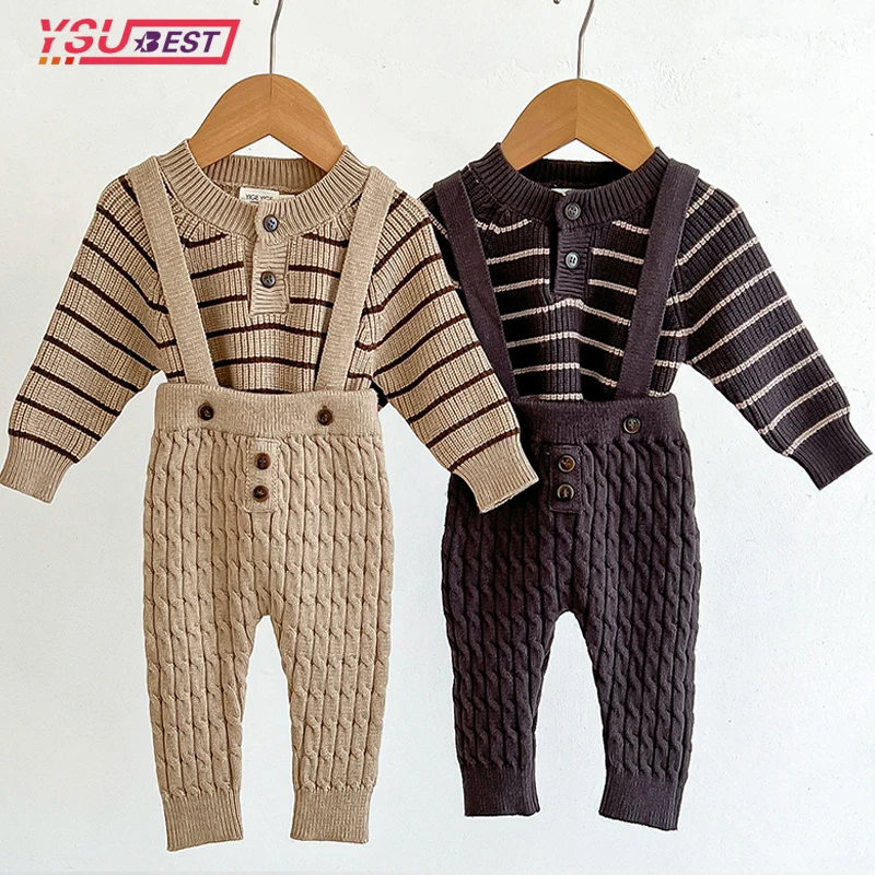Children Clothes Knit Suit Autumn Long Sleeve Knitted Striped Knitted Pullover +Jumpsuit Toddler Baby Boys Girls Clothing Set
Children Clothes Knit Suit Autumn Long Sleeve Knitted Striped Knitted Pullover +Jumpsuit Toddler Baby Boys Girls Clothing Set