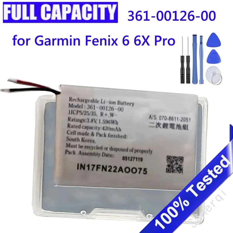 Battery For Garmin Fenix 6x / Fenix 6x pro Solar GPS Watch Batteries 361-00126-00 High Capacity Batteries Bateria + Tools
Battery For Garmin Fenix 6x / Fenix 6x pro Solar GPS Watch Batteries 361-00126-00 High Capacity Batteries Bateria + Tools