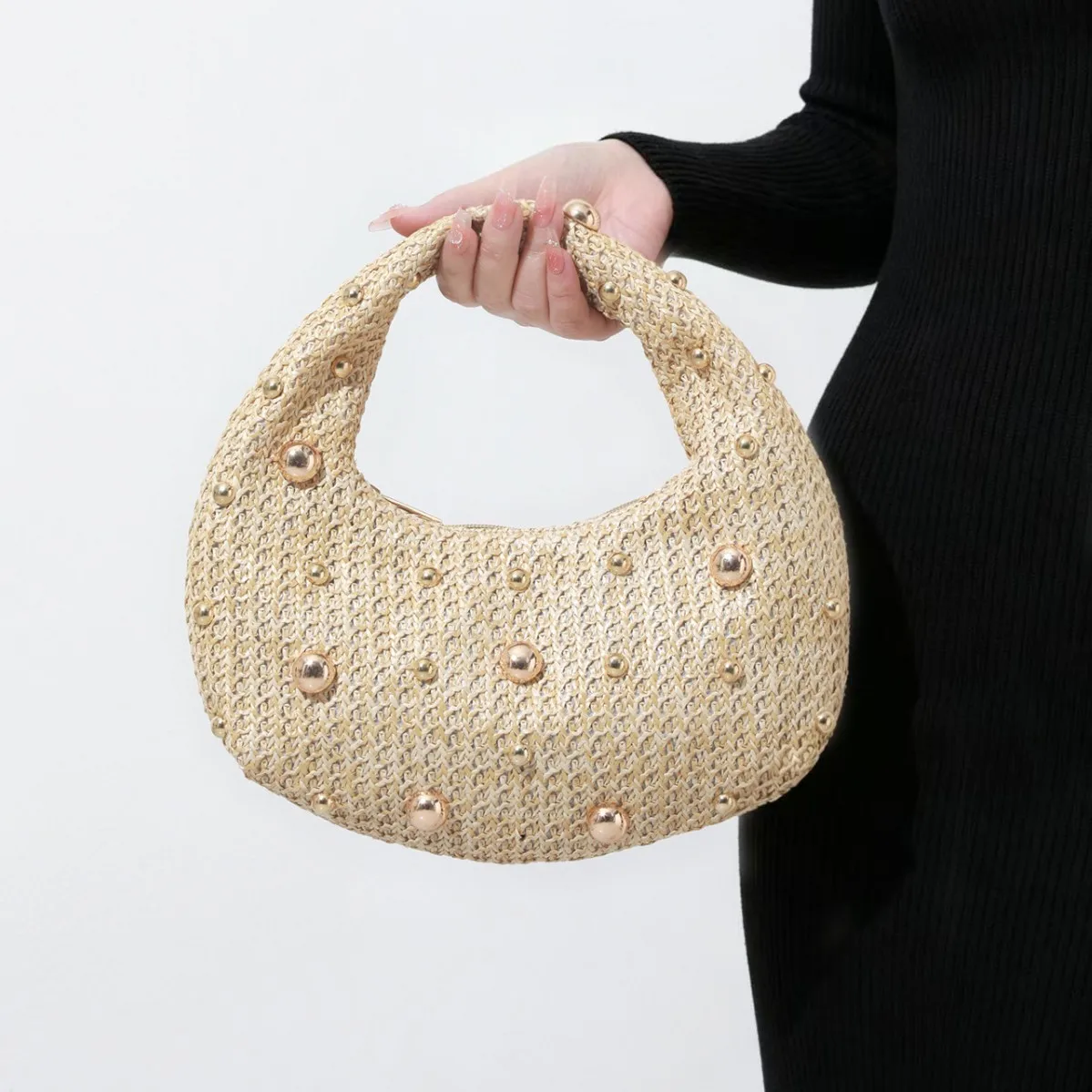 2026 Summer New Solid Color Bead Straw Bag, Casual Holiday Fashion Niche Design Handbag Crescent Bag
2026 Summer New Solid Color Bead Straw Bag, Casual Holiday Fashion Niche Design Handbag Crescent Bag