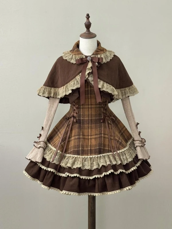 Autumn Winter Woolen Cute Lolita Skirt with Knot Knitted Top Cloak Plaid Puffy Skirt Three Piece Set for Women
Autumn Winter Woolen Cute Lolita Skirt with Knot Knitted Top Cloak Plaid Puffy Skirt Three Piece Set for Women