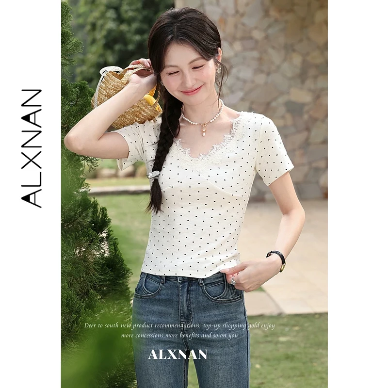 ALXNAN Women's T-shirts 2026 Summer V-neck Lace Trim Polka Dot Casual Short Sleeve T-shirt Elegant Fashion Female Tops L63727
ALXNAN Women's T-shirts 2026 Summer V-neck Lace Trim Polka Dot Casual Short Sleeve T-shirt Elegant Fashion Female Tops L63727