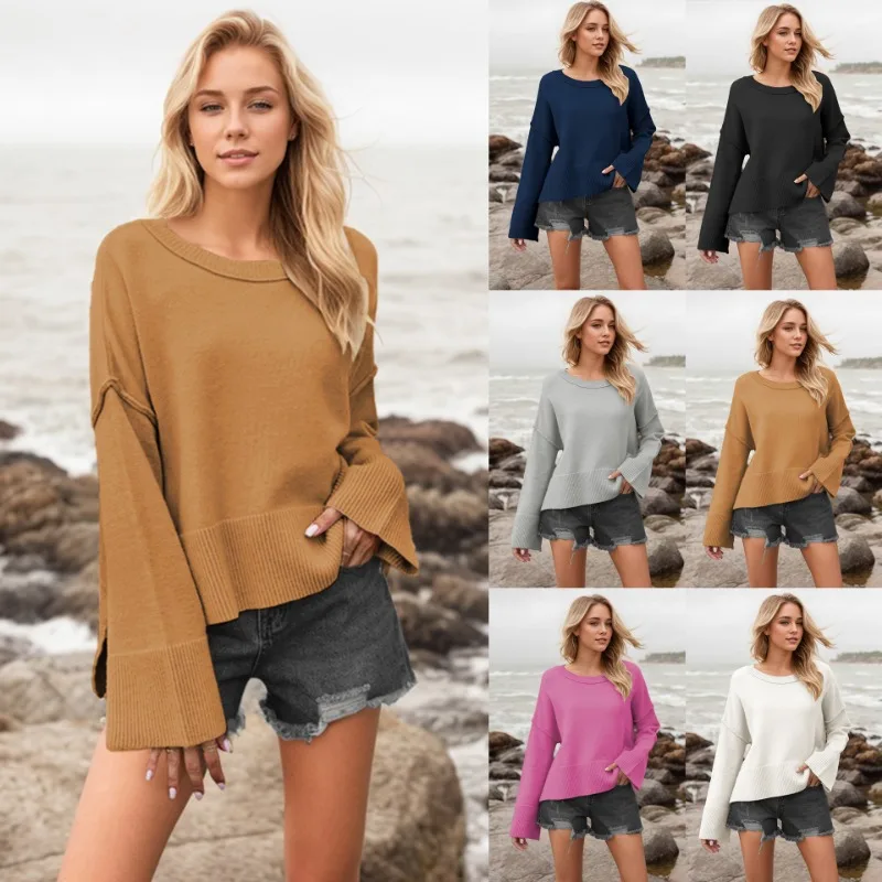 Europe American Streetwear O-neck Flared Sleeve Solid Women's Sweaters Knit Pullover Trend Autumn Winter Coat Loose Casual Tops
Europe American Streetwear O-neck Flared Sleeve Solid Women's Sweaters Knit Pullover Trend Autumn Winter Coat Loose Casual Tops