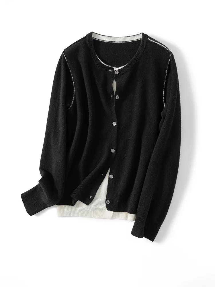 New Chic Autumn Winter 100% Cashmere Women Button Fake Two Pieces Cardigans Soft Warm Lady Office Cashmere Knitwear Coat
New Chic Autumn Winter 100% Cashmere Women Button Fake Two Pieces Cardigans Soft Warm Lady Office Cashmere Knitwear Coat