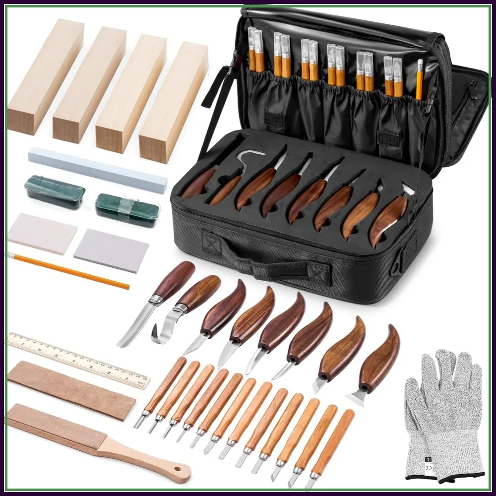 Deluxe Wood Carving Kit, 35-in-1 Whittling Set with Knives for Beginners and Enthusiasts, Black Walnut Handle
Deluxe Wood Carving Kit, 35-in-1 Whittling Set with Knives for Beginners and Enthusiasts, Black Walnut Handle