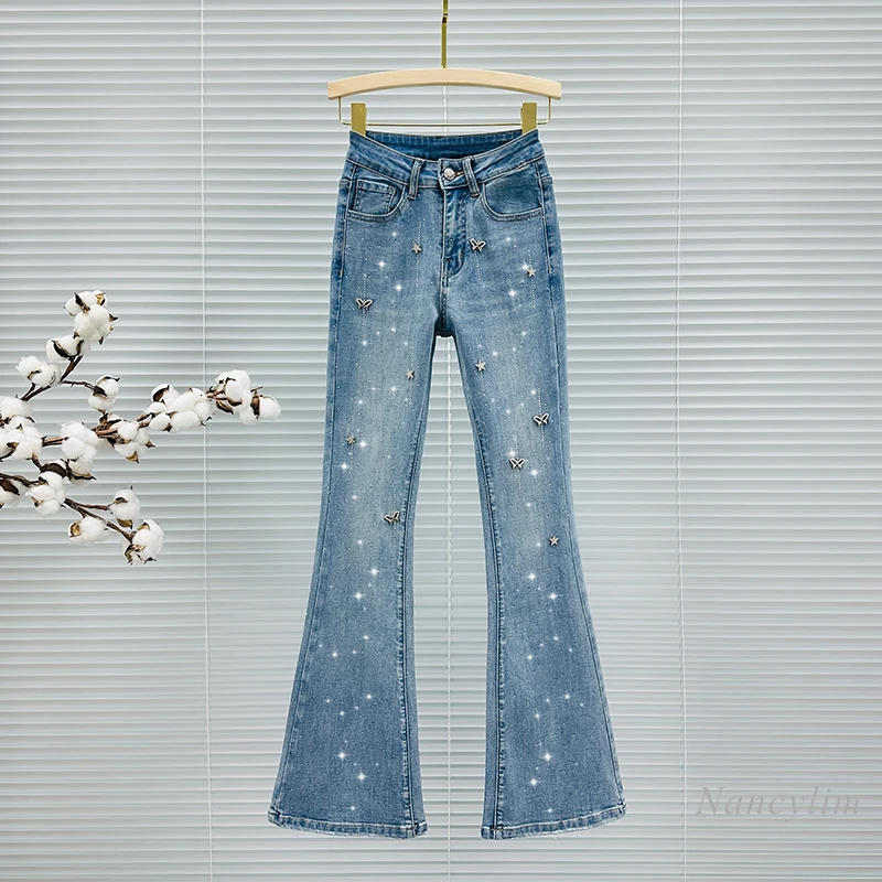 Diamond-encrusted Flared Jeans Women's Blue Denim Trousers Tide 2025 Spring Clothing New High-waisted Elastic Versatile Pants
Diamond-encrusted Flared Jeans Women's Blue Denim Trousers Tide 2025 Spring Clothing New High-waisted Elastic Versatile Pants