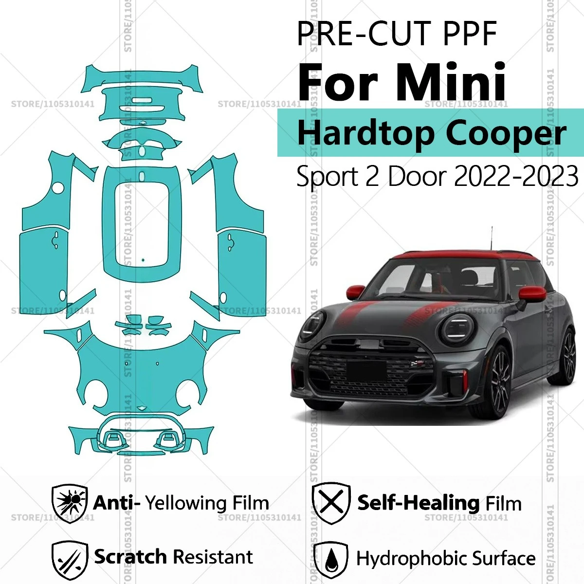 Защитная пленка PPF для Mini Hardtop Cooper Sport 2-дверный 2022-2023, предварительно вырезанная, прозрачная, автомобильная пленка PPF
Защитная пленка PPF для Mini Hardtop Cooper Sport 2-дверный 2022-2023, предварительно вырезанная, прозрачная, автомобильная пленка PPF