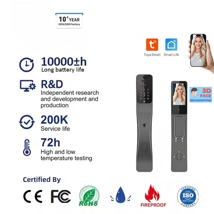 3D распознавание лиц, классический автоматический цифровой замок, Wi-Fi, алюминиевый биометрический израильский врезной умный замок для домашней безопасности
3D распознавание лиц, классический автоматический цифровой замок, Wi-Fi, алюминиевый биометрический израильский врезной умный замок для домашней безопасности