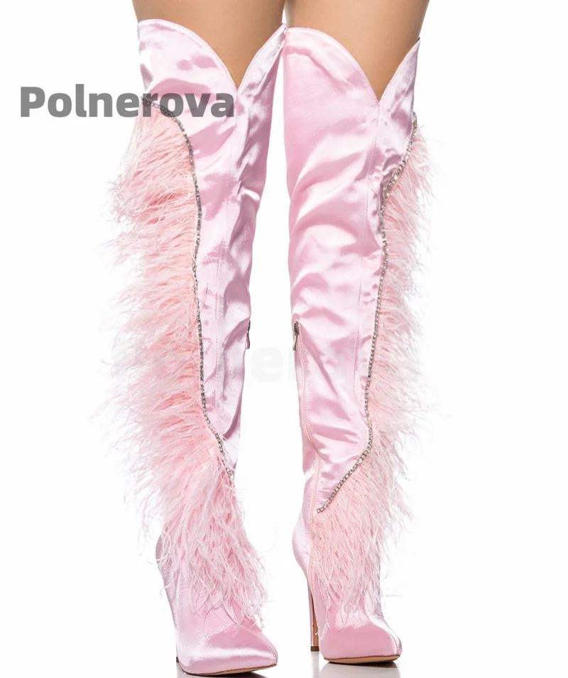 Розовые ботинки с перьями, женские милые атласные сапоги на шпильке, сапоги выше колена с кристаллами и острым носком, осенне-зимние шелковые сапоги на высоком каблуке
Розовые ботинки с перьями, женские милые атласные сапоги на шпильке, сапоги выше колена с кристаллами и острым носком, осенне-зимние шелковые сапоги на высоком каблуке