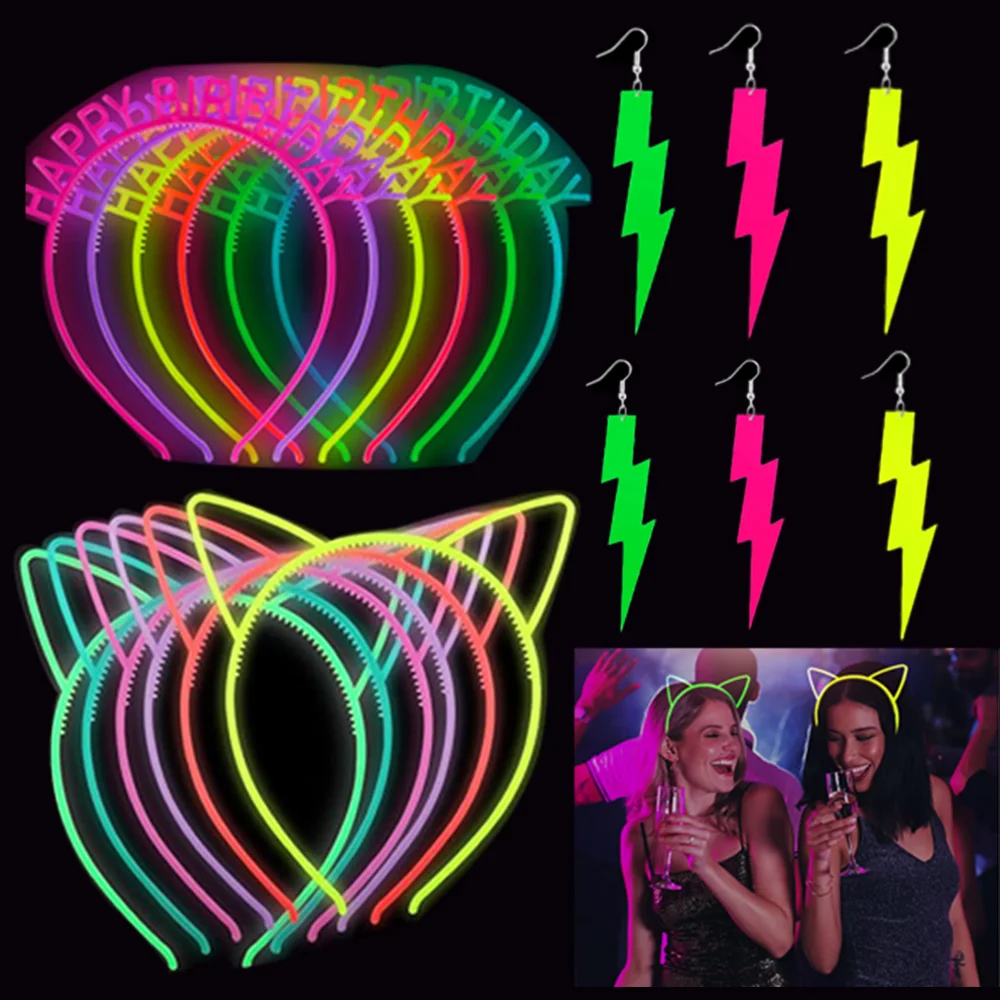 Glow in the Dark Neon Birthday Party Christmas Halloween Plastic Cat Ear Headband Luminous Hair Band Lightning Earrings Decor
Glow in the Dark Neon Birthday Party Christmas Halloween Plastic Cat Ear Headband Luminous Hair Band Lightning Earrings Decor