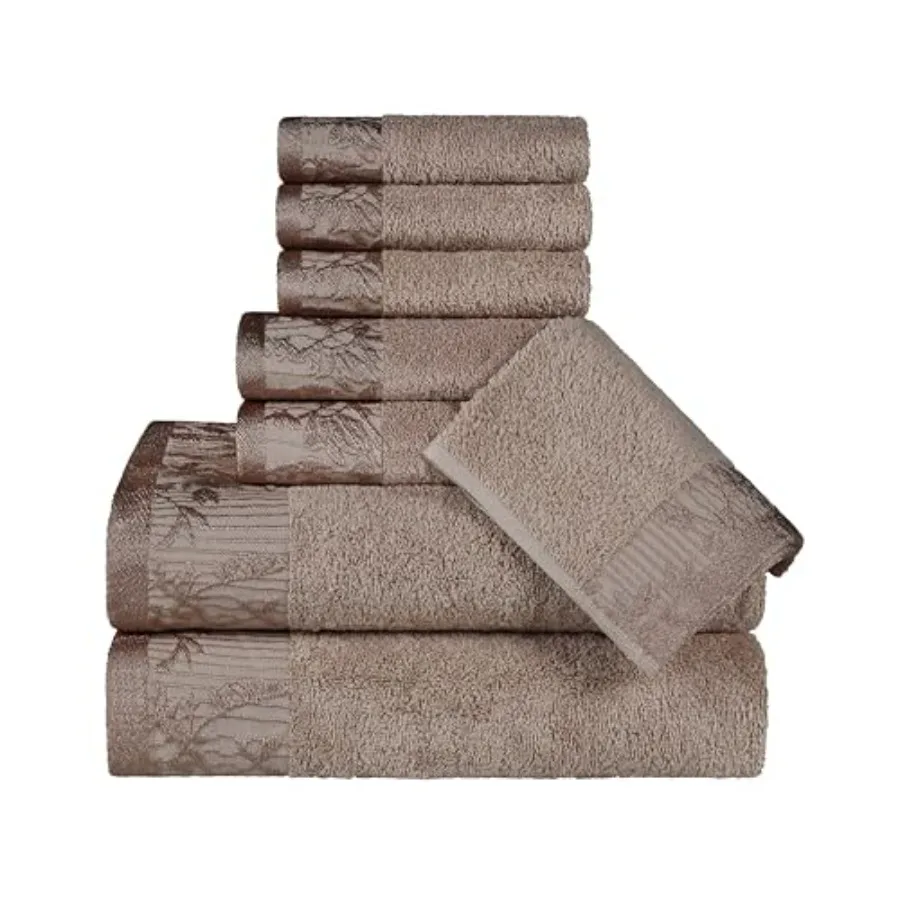 8 Piece Cotton Towel Set for Bathroom and Shower: Floral Jacquard Dobby Border, Quick Dry, Wisteria Collection in Frappe Brown,
8 Piece Cotton Towel Set for Bathroom and Shower: Floral Jacquard Dobby Border, Quick Dry, Wisteria Collection in Frappe Brown,