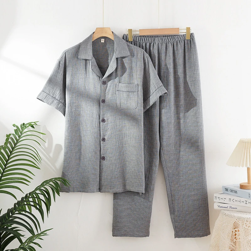 2-Piece Men's Pajama Set, Minimalist Cotton Gauze Sleepwear, Short Sleeve & Long Pants, Lightweight & Breathable Relaxed Fit, Ve
2-Piece Men's Pajama Set, Minimalist Cotton Gauze Sleepwear, Short Sleeve & Long Pants, Lightweight & Breathable Relaxed Fit, Ve