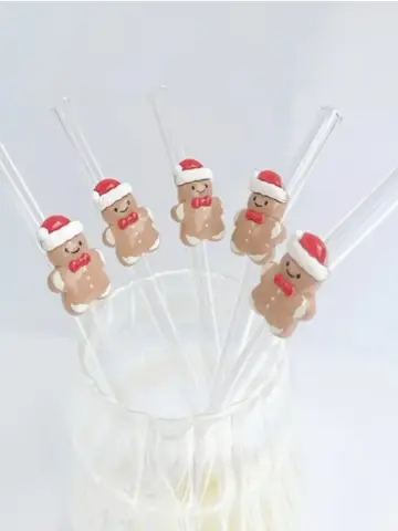 1/2/5PC Reusable Glass Straw with Cute Gingerbread Pattern, Elegant Holiday Party Drinkware, Perfect Gift for Women, Home,Office