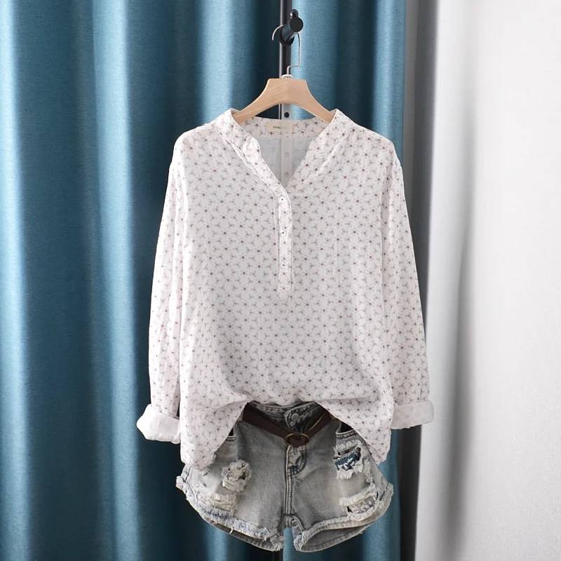 Enianechu, 100% хлопковая пряжа, винтажные рубашки с v-образным вырезом, белые, темно-синие, красные рубашки с принтом, блузки, топы с длинными рукавами, женская одежда среднего возраста
Enianechu, 100% хлопковая пряжа, винтажные рубашки с v-образным вырезом, белые, темно-синие, красные рубашки с принтом, блузки, топы с длинными рукавами, женская одежда среднего возраста