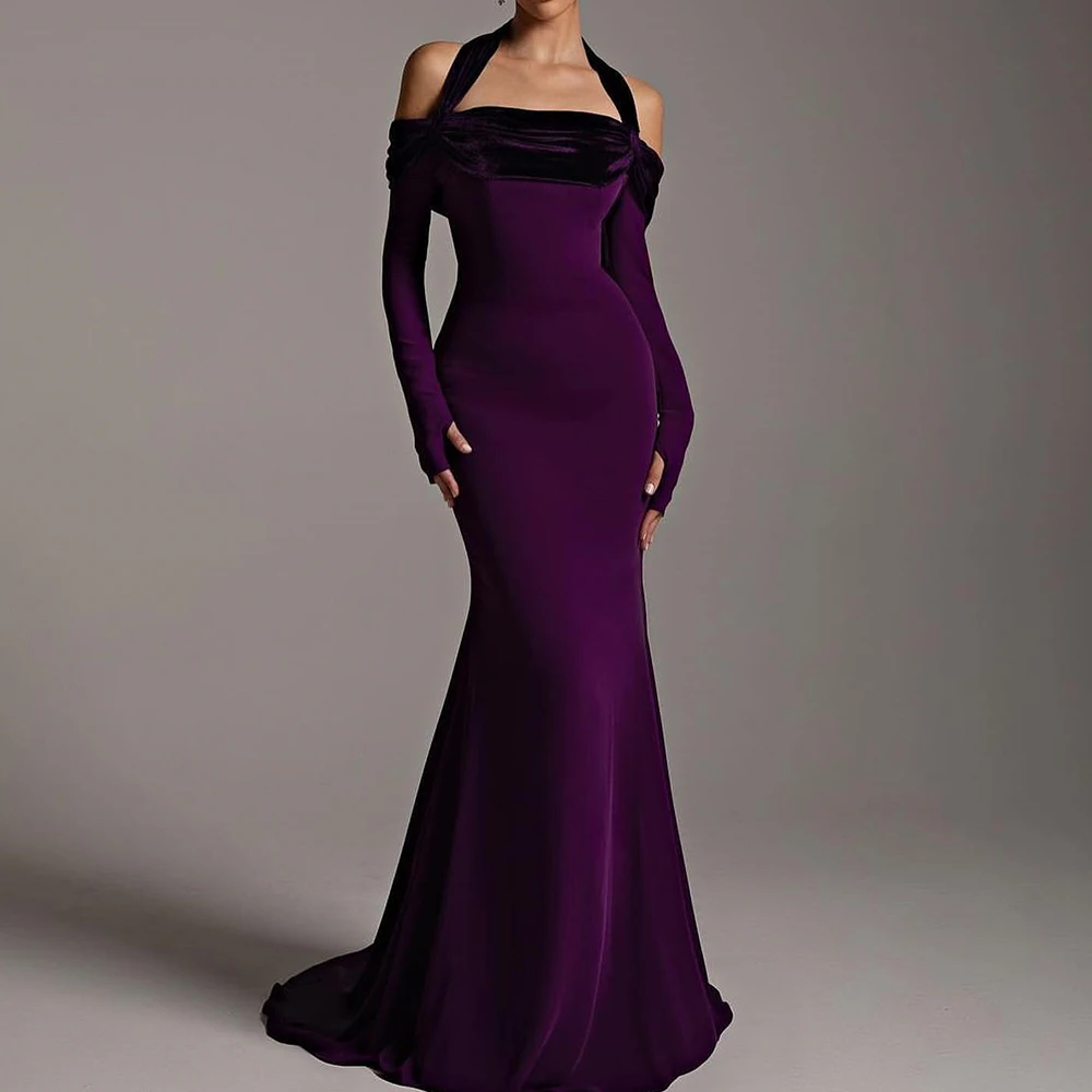 Customized Modern Straight Floor Length Halter Jersey Long Sleeves Evening Dress Classic Photo Color vestidos para mujer
Customized Modern Straight Floor Length Halter Jersey Long Sleeves Evening Dress Classic Photo Color vestidos para mujer