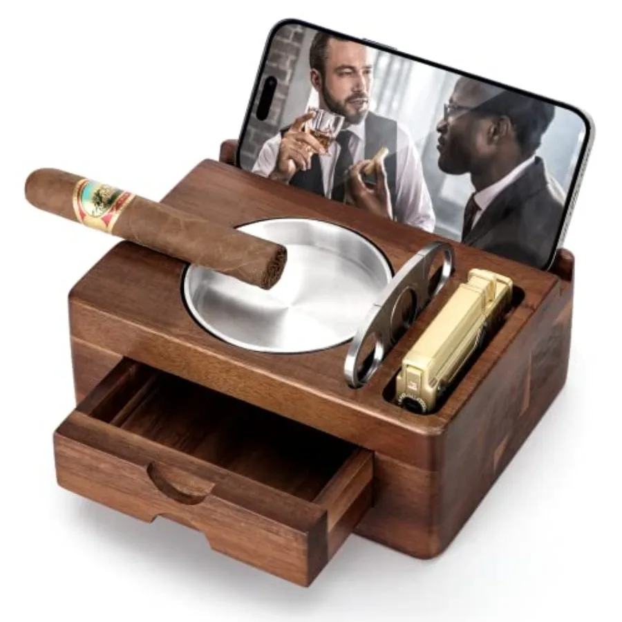 Cigar Ashtray, Wooden Cigar Ashtrays with Cigar Cutter, Phone Tablet Holder, Cigar Holder, Accories Drawer and Lighter Slot, Ho
Cigar Ashtray, Wooden Cigar Ashtrays with Cigar Cutter, Phone Tablet Holder, Cigar Holder, Accories Drawer and Lighter Slot, Ho