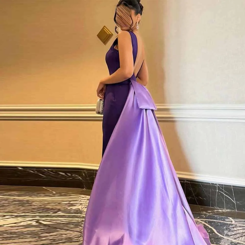 Sexy Women's Evening Dresses Satin&Jersey Sheath/Column Celebrity Dress Purple V-neck Backless Sweep Train Prom Dress Long 2025
Sexy Women's Evening Dresses Satin&Jersey Sheath/Column Celebrity Dress Purple V-neck Backless Sweep Train Prom Dress Long 2025