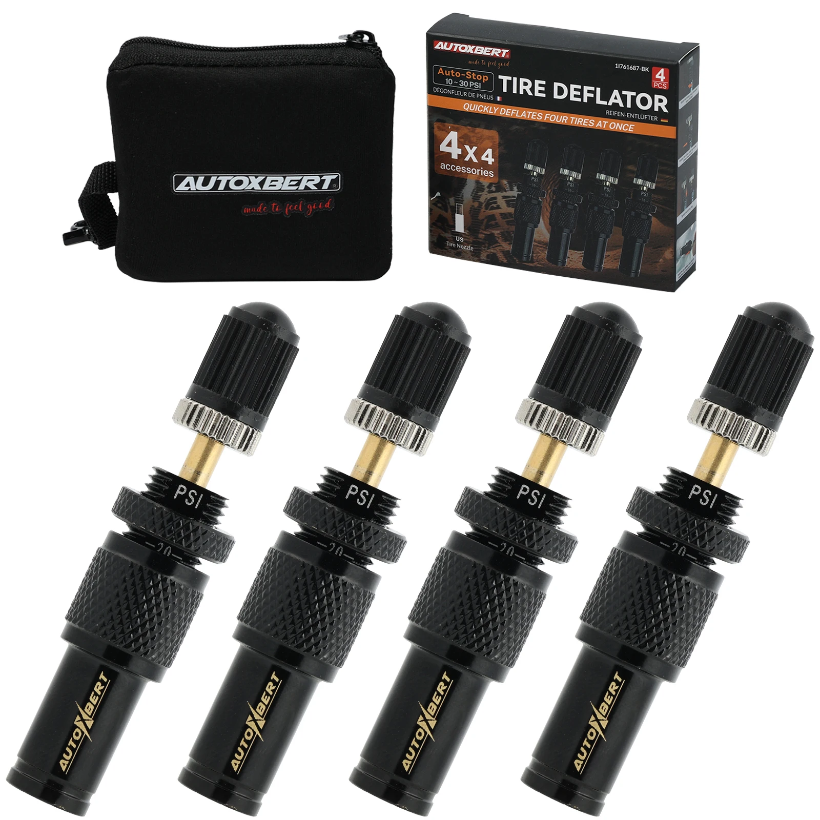 4 PCS 10-30 PSI Adjustable Auto-Stop Tire Deflator Valve Kit Screw-on Tyre Air Down Tools For Offroad 4x4 Vehicle Accessories
4 PCS 10-30 PSI Adjustable Auto-Stop Tire Deflator Valve Kit Screw-on Tyre Air Down Tools For Offroad 4x4 Vehicle Accessories