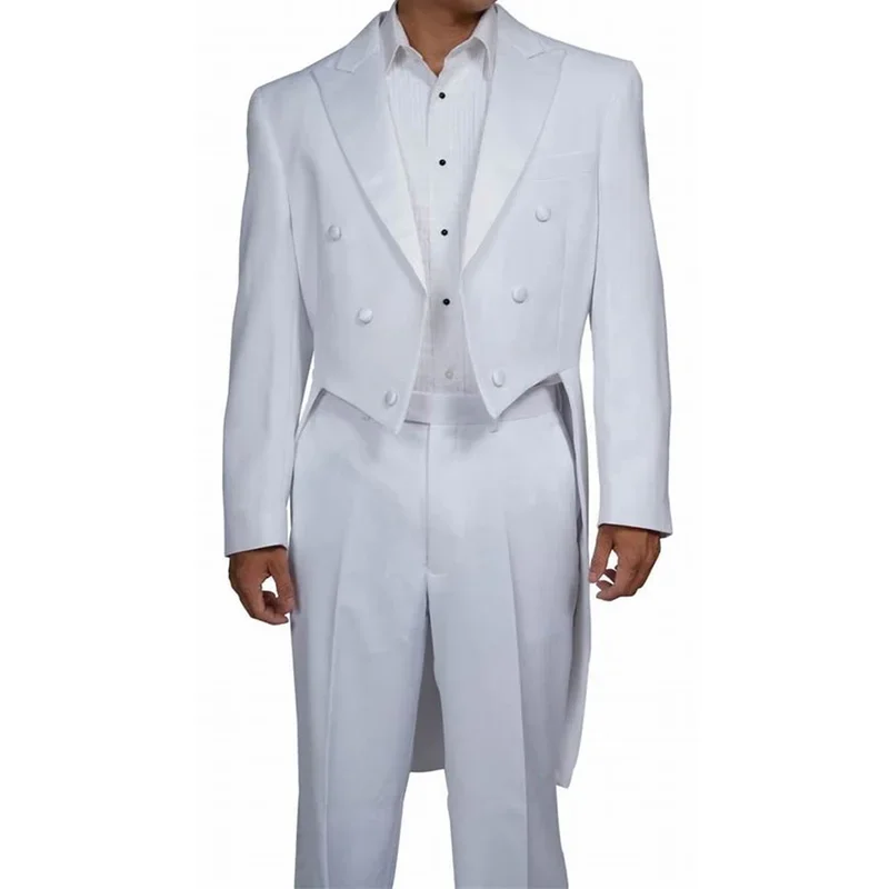 Two Pieces White Formal Men's Suit Tailcoat Double Breasted Tuxedos Groom Wedding Suit Peak Lapel Blazer with Pants for Party
Two Pieces White Formal Men's Suit Tailcoat Double Breasted Tuxedos Groom Wedding Suit Peak Lapel Blazer with Pants for Party