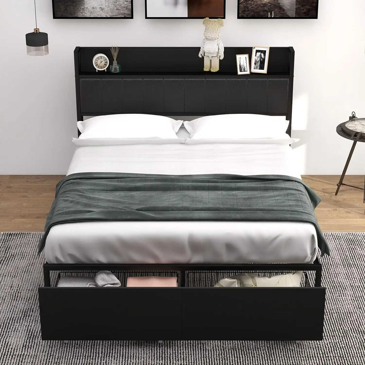 Comfort Corner Bed Frame with 2 Storage Drawers, Platform Bed Frame with Storage Headboard, Strong Metal Slats Support
Comfort Corner Bed Frame with 2 Storage Drawers, Platform Bed Frame with Storage Headboard, Strong Metal Slats Support
