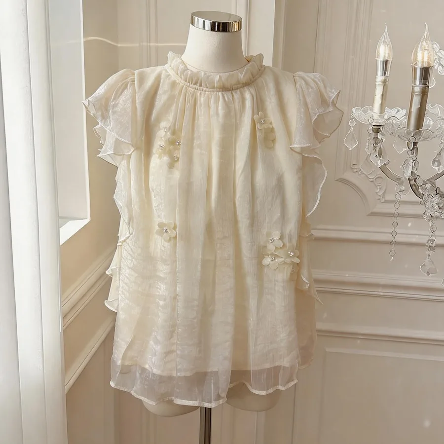 Korean Style Short Sleeve Chiffon Blouse Stand Collar Irregular Hem Lace Sleeve Design Summer New Fashion Women's Top
Korean Style Short Sleeve Chiffon Blouse Stand Collar Irregular Hem Lace Sleeve Design Summer New Fashion Women's Top