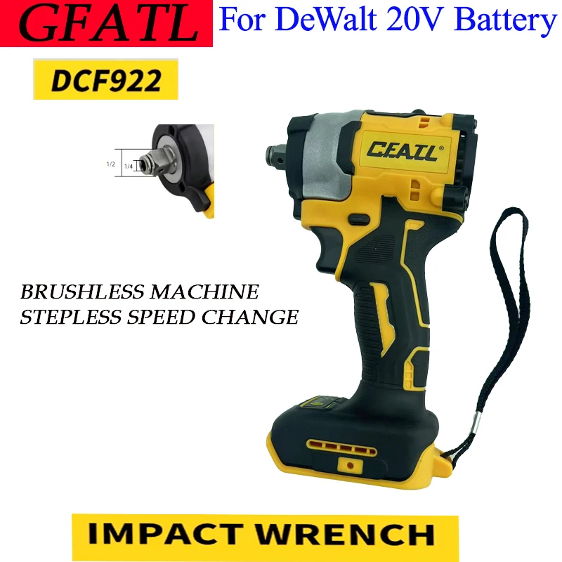 GFATL DCF922 Rechargeable 20V Impact Wrench High Torque 205Nm 2500 PRM LED Lighting Stepless Speed Control Electric Tools
GFATL DCF922 Rechargeable 20V Impact Wrench High Torque 205Nm 2500 PRM LED Lighting Stepless Speed Control Electric Tools