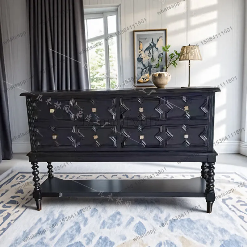 French retro entrance cabinet, black living room aisle decoration, dining side cabinet against the wall
French retro entrance cabinet, black living room aisle decoration, dining side cabinet against the wall