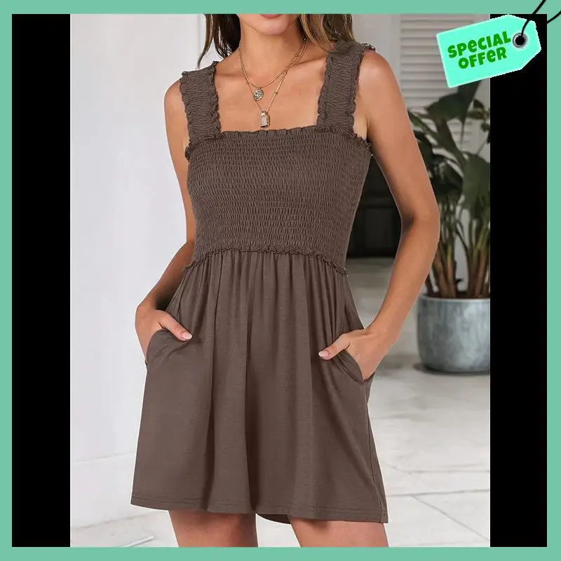 Sturdy Women's Summer Casual Smocked Rompers Square Neck Sleeveless Loose Shorts Jumpsuit 2025 Beach Vacation Outfits
Sturdy Women's Summer Casual Smocked Rompers Square Neck Sleeveless Loose Shorts Jumpsuit 2025 Beach Vacation Outfits