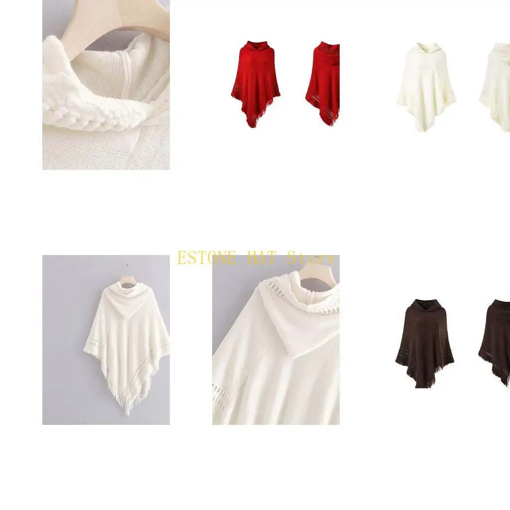 49MF Women Winter Warm Knitted Hooded Poncho Color Crochet Fringed Tassel Shawl Wrap Oversized Pullover Cloak Sweater
49MF Women Winter Warm Knitted Hooded Poncho Color Crochet Fringed Tassel Shawl Wrap Oversized Pullover Cloak Sweater