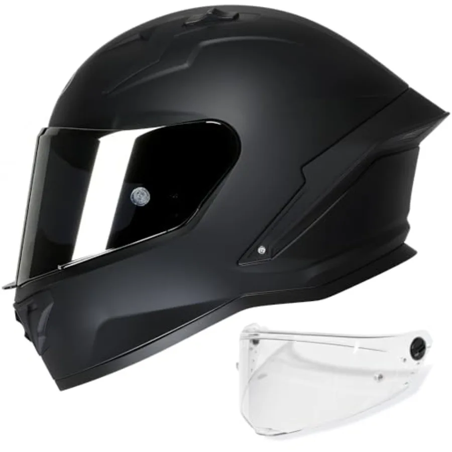 Street bike racing helmet, polycarbonate shell, matte black, DOT approved with quick-release clear and tinted visors for men an
Street bike racing helmet, polycarbonate shell, matte black, DOT approved with quick-release clear and tinted visors for men an