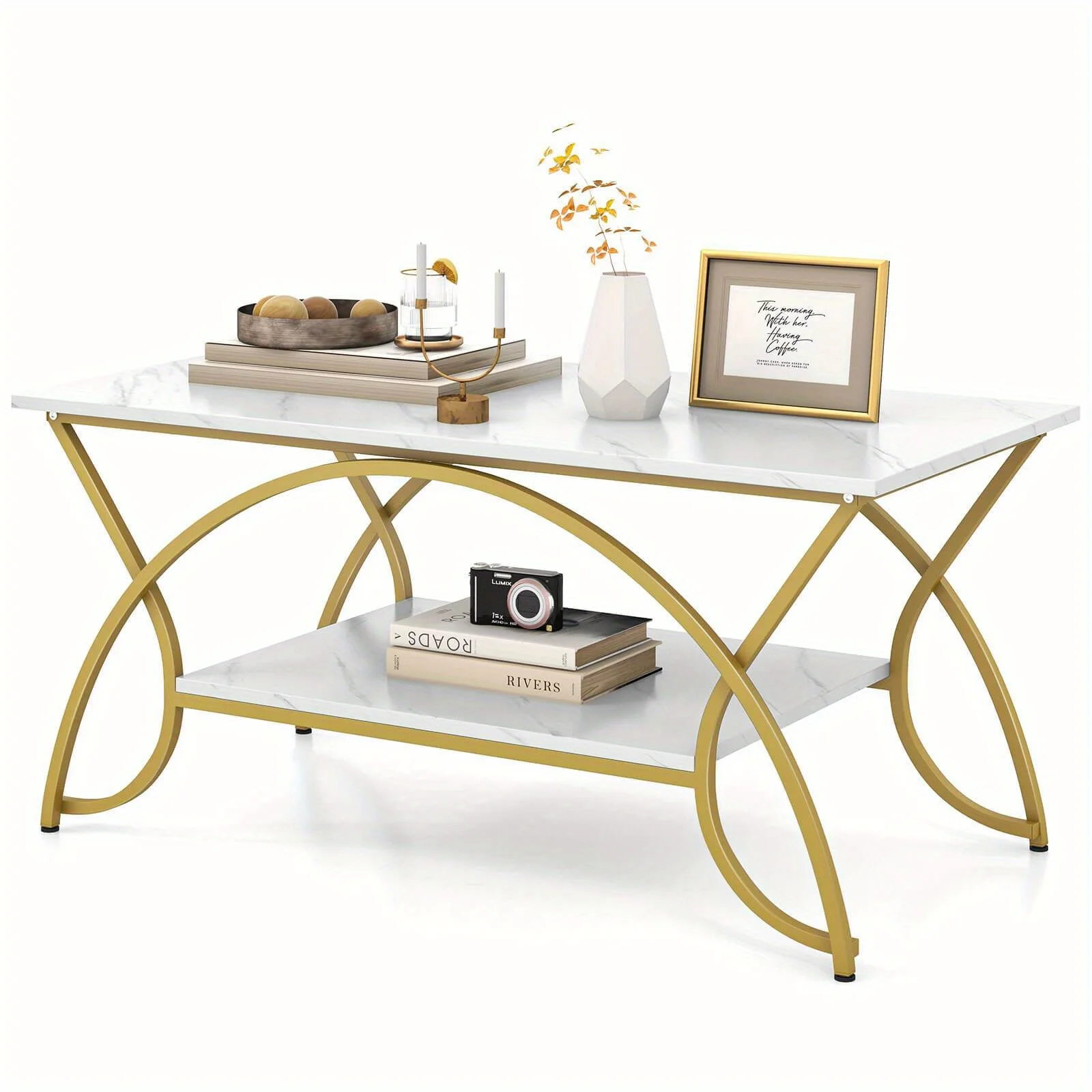 Coffee Table Modern Marble 2-Tier Coffee Table Golden Rectangle for Living Room
Coffee Table Modern Marble 2-Tier Coffee Table Golden Rectangle for Living Room