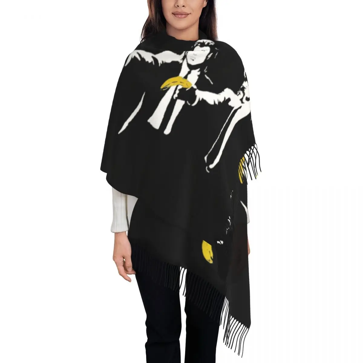 Female Large Banksy Pulp Fiction Funny Print Scarves Women Winter Thick Warm Tassel Shawl Wrap Street Grafitti Art Scarf
Female Large Banksy Pulp Fiction Funny Print Scarves Women Winter Thick Warm Tassel Shawl Wrap Street Grafitti Art Scarf