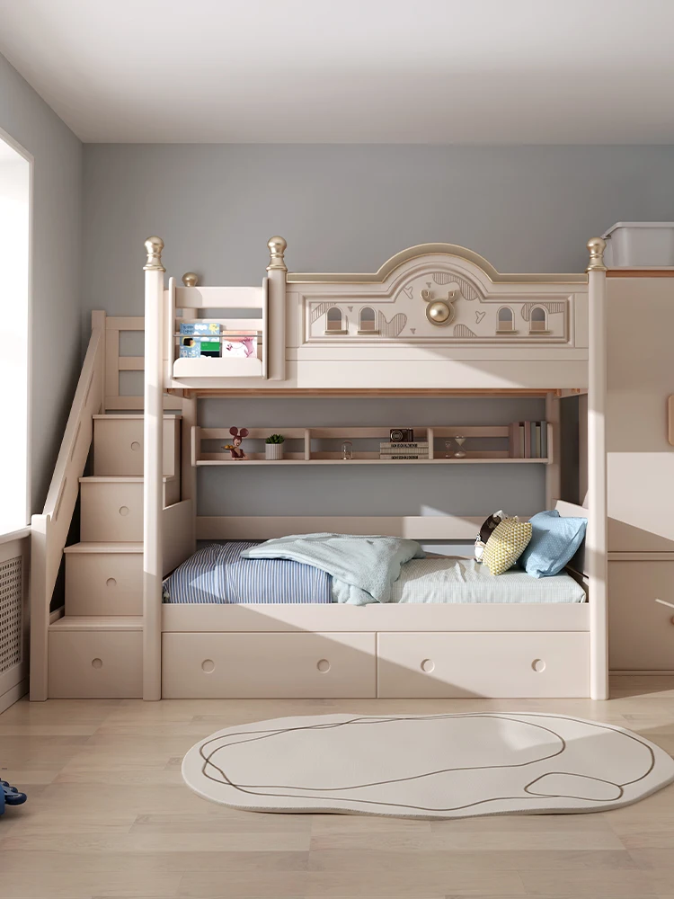 Parallel upper and lower bunk beds of the same width, side ladders, all solid wood thickened and thickened high and low
Parallel upper and lower bunk beds of the same width, side ladders, all solid wood thickened and thickened high and low