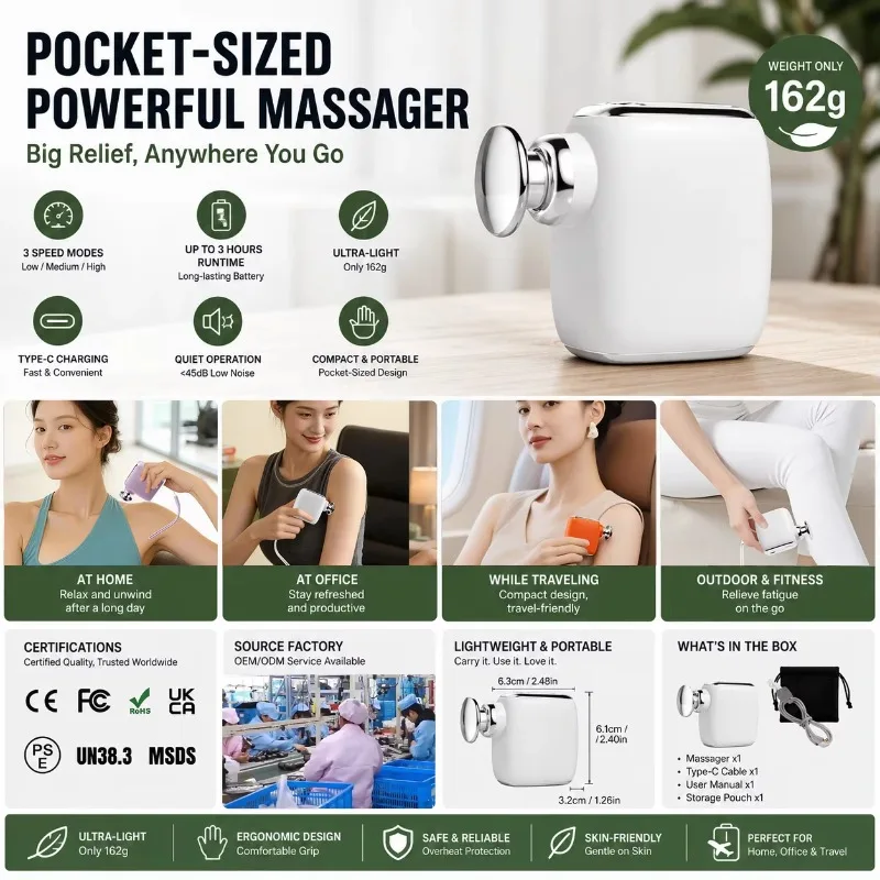 2026 Hot-selling Mini Pocket Massage with 3-gear Deep Tissue Muscle Percussion Massage Head for Body, Neck, Legs
2026 Hot-selling Mini Pocket Massage with 3-gear Deep Tissue Muscle Percussion Massage Head for Body, Neck, Legs