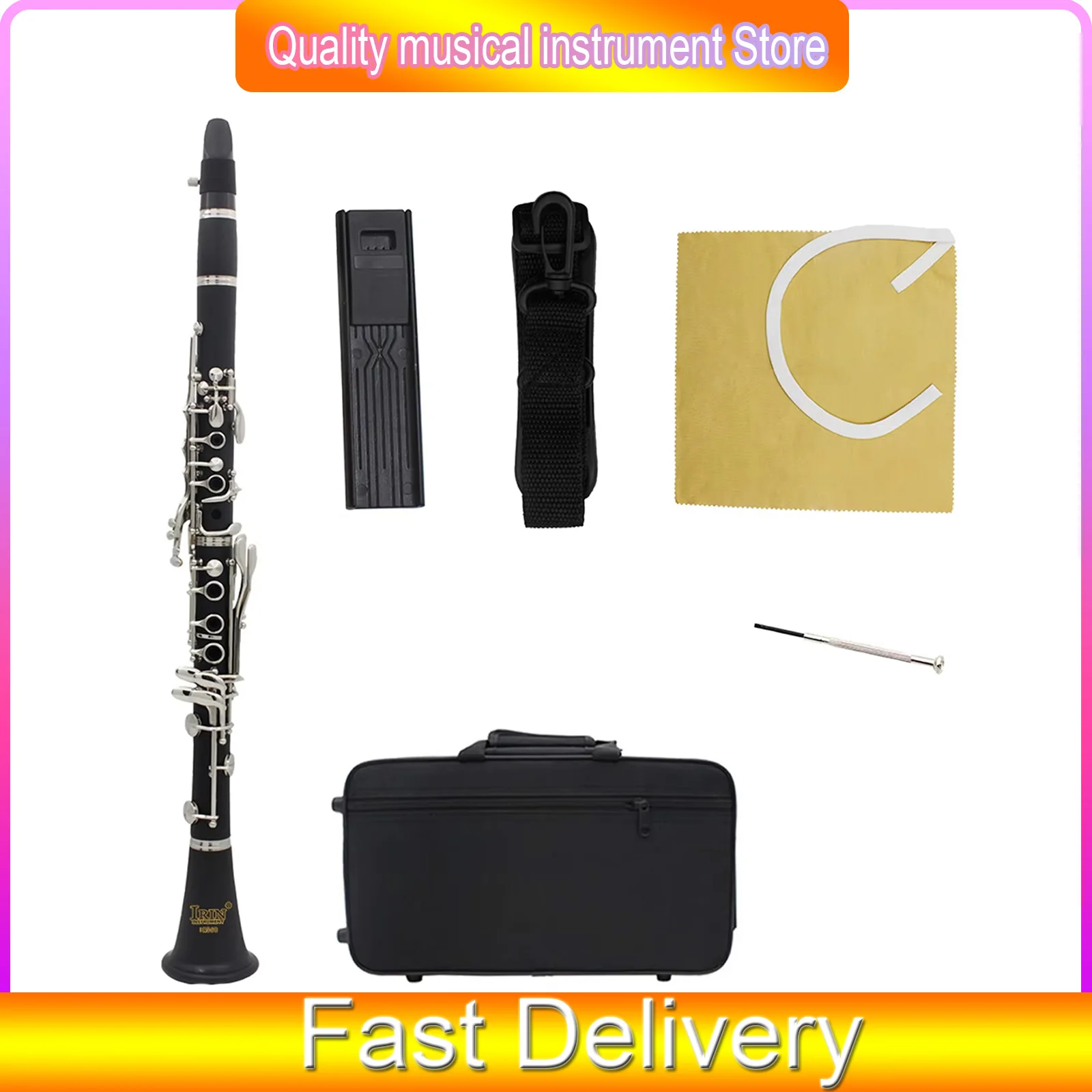IRIN Bb Clarinet 17 Keys Bakelite Wooden Clarinette Black Grenadilla Professional Woodwind Instrument With Accessories Box
IRIN Bb Clarinet 17 Keys Bakelite Wooden Clarinette Black Grenadilla Professional Woodwind Instrument With Accessories Box